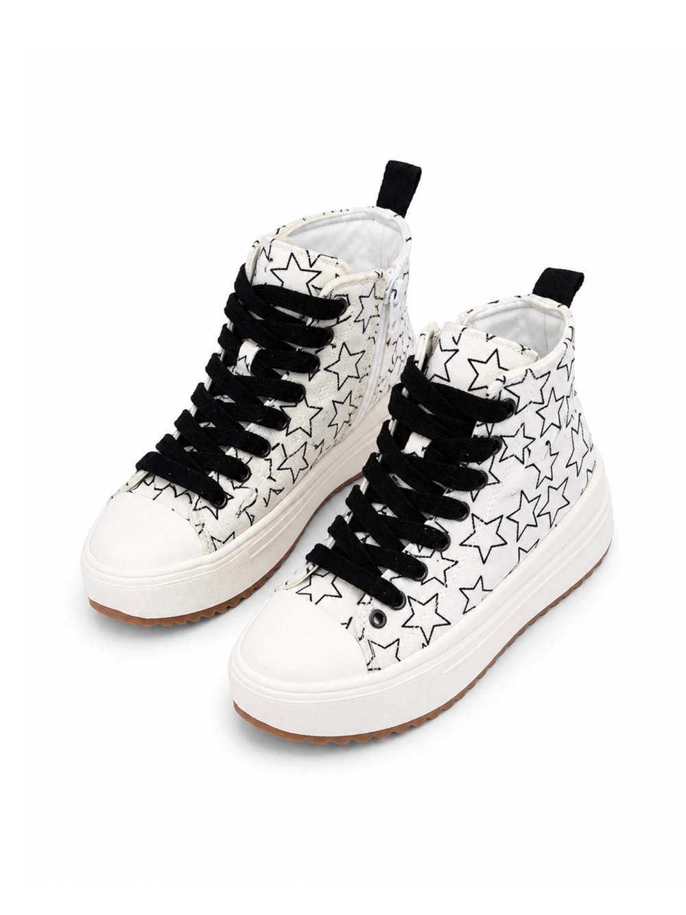 Kids High-Top Star Print Sneakers in White and Black